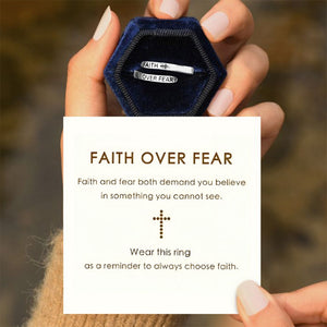 KISSFAITH-Faith Over Fear Cross Ring, Sterling Silver Adjustable Ring