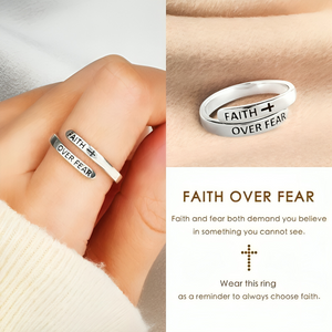 KISSFAITH-Faith Over Fear Cross Ring, Sterling Silver Adjustable Ring