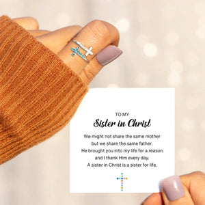 KISSFAITH-Sister In Christ Pave Double Cross Ring Adjustable Ring