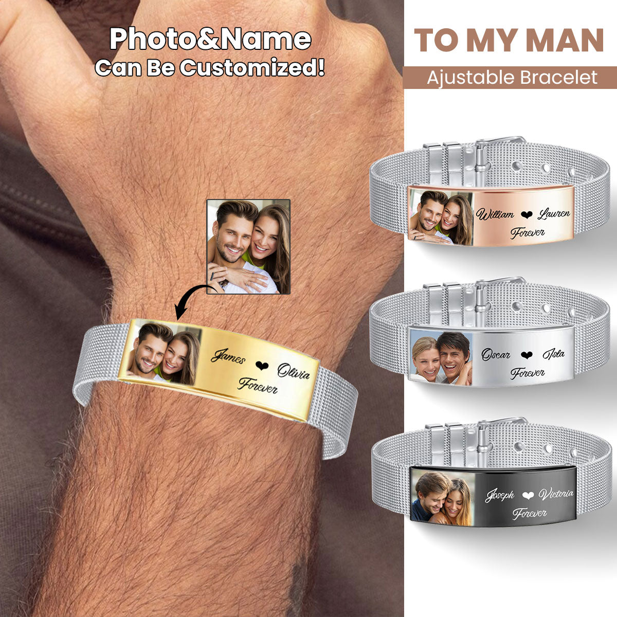 Upload Photo Forever Love Personalized Adjustable Bracelet