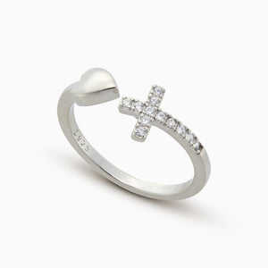 KISSFAITH-Adjustable Pray Through It Cross & Heart Ring