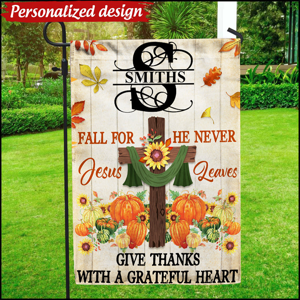 Personalized Thankful Fall Jesus Flag