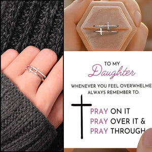 KISSFAITH-To My Daughter,Sterling Silver Double Cross Adjustable Ring