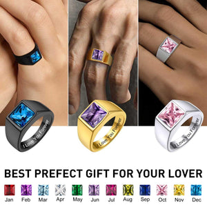 I Love You Forever - Personalized Square Birthstones Signet Rings