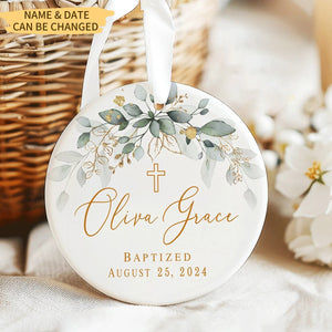 KISSFAITH-Personalized Cross Circle Ceramic Ornament - Baptism Gift