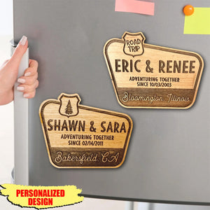 Personalized Couple Adventure Together Wooden Fridge Magnet