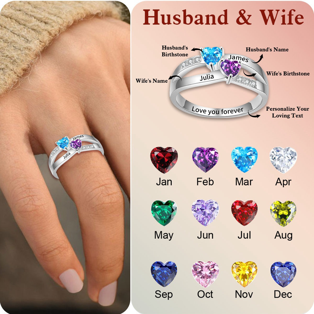 Love You Forever - Personalized Promise Birthstones Ring