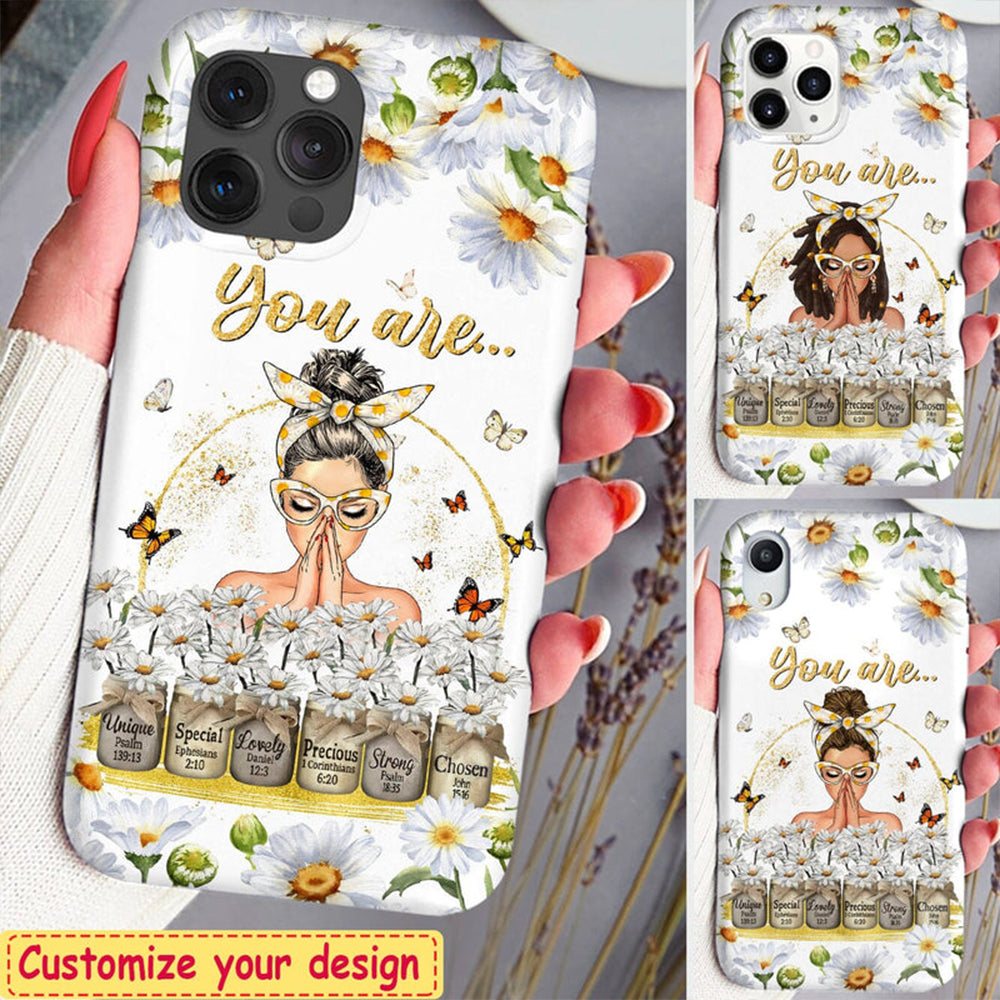 Daisy Chamomile Pretty Girl Praying- You Are Personalized Affirmation Phone Case