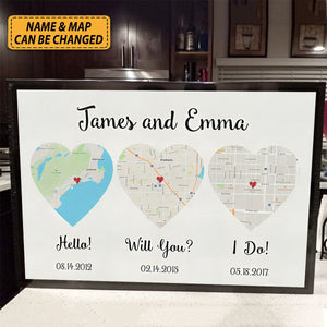 Hello - Will You - I Do - Standard Style - Map Canvas Print, Anniversary Gift