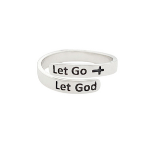 KISSFAITH- Christan Let Go, Let God Sterling Silver Cross Adjustable Ring