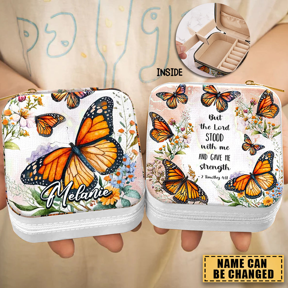 But The Lord Stood Me Butterfly Floral Personalized Leather Jewelry Box