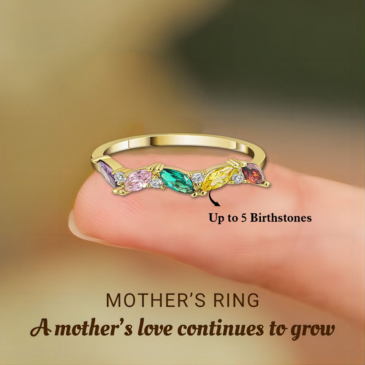 Personalized Grandma Mom 1-5 Birthstones Family Ring