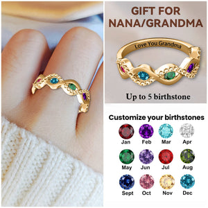 Personalized Grandma Mom Family 1-5 Birthstones Silver Ring - Gift For Christmas