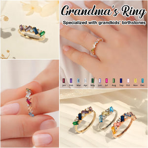 Personalized Baguette Grandma Mom 1-6 Birthstones Family Ring