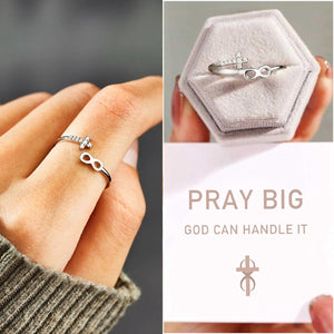 KISSFAITH- Christan Silver Cross Adjustable Ring - Religious Pray Ring for Women Gift