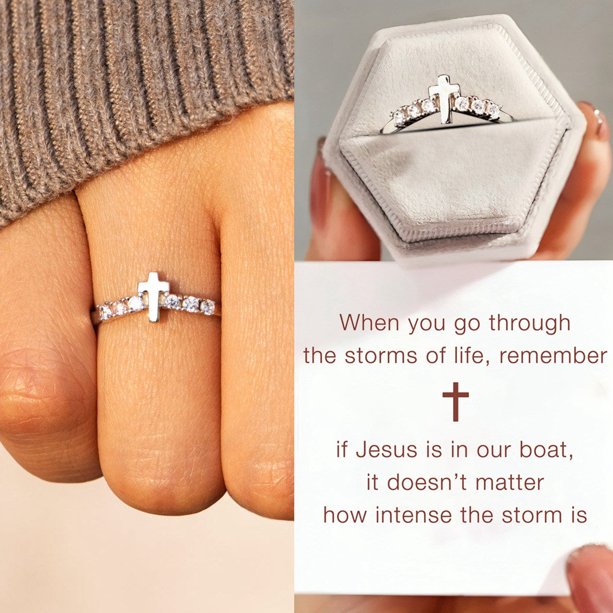 KISSFAITH-Storms Of Life Cross Arch Ring,Christian Gift