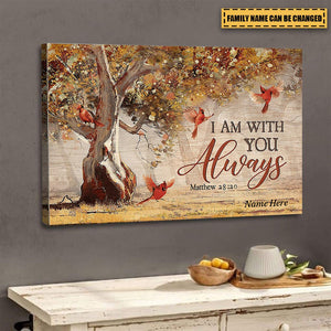 I Am With You Always Autumn Forest Red Cardinals - Personalized Bible Verse Canvas