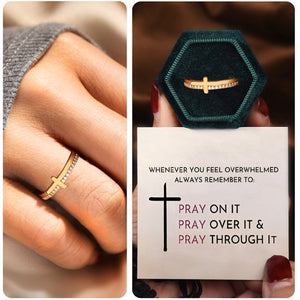 KISSFAITH-Pray Through It Minimalist Cross Ring - Religious Ring For Women