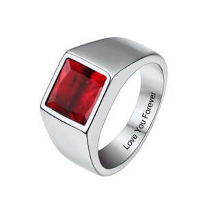 Personalized Square Cut Birthstone Signet Band Ring for Men