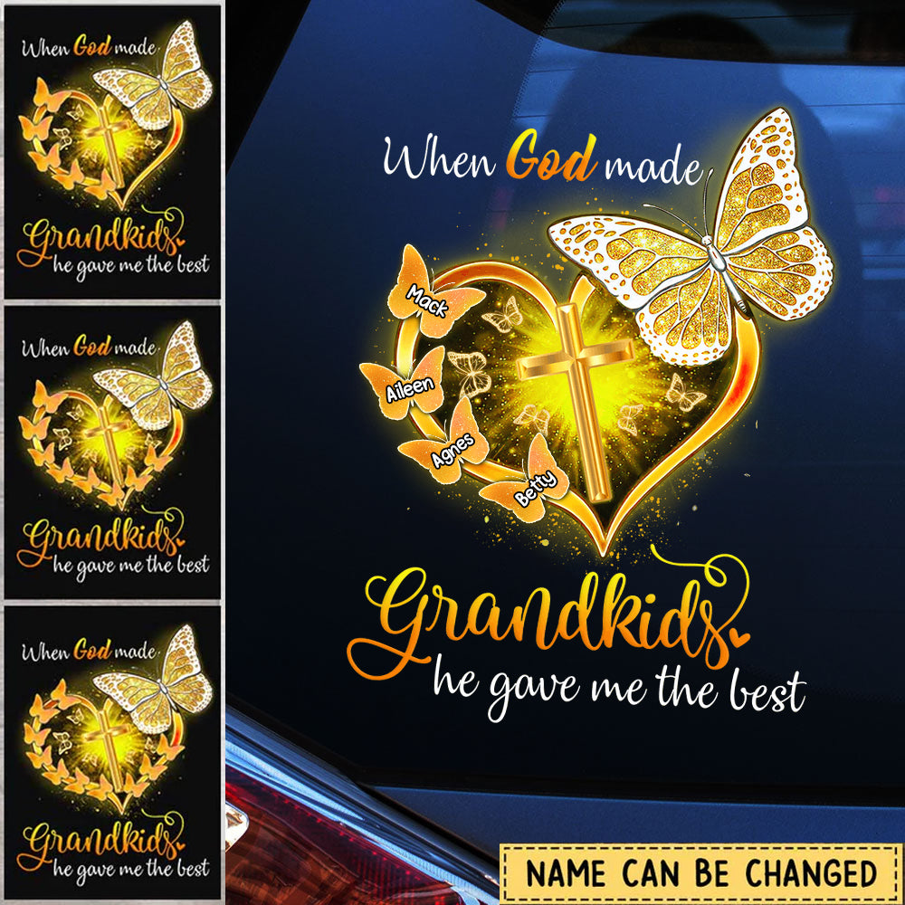 When God Made Grandkids He Gave Me The Best Personalized Heart Butterfly Sticker