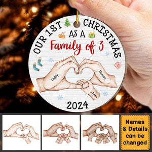 Our First Christmas As A Family Circle Personalized Wooden Ornament