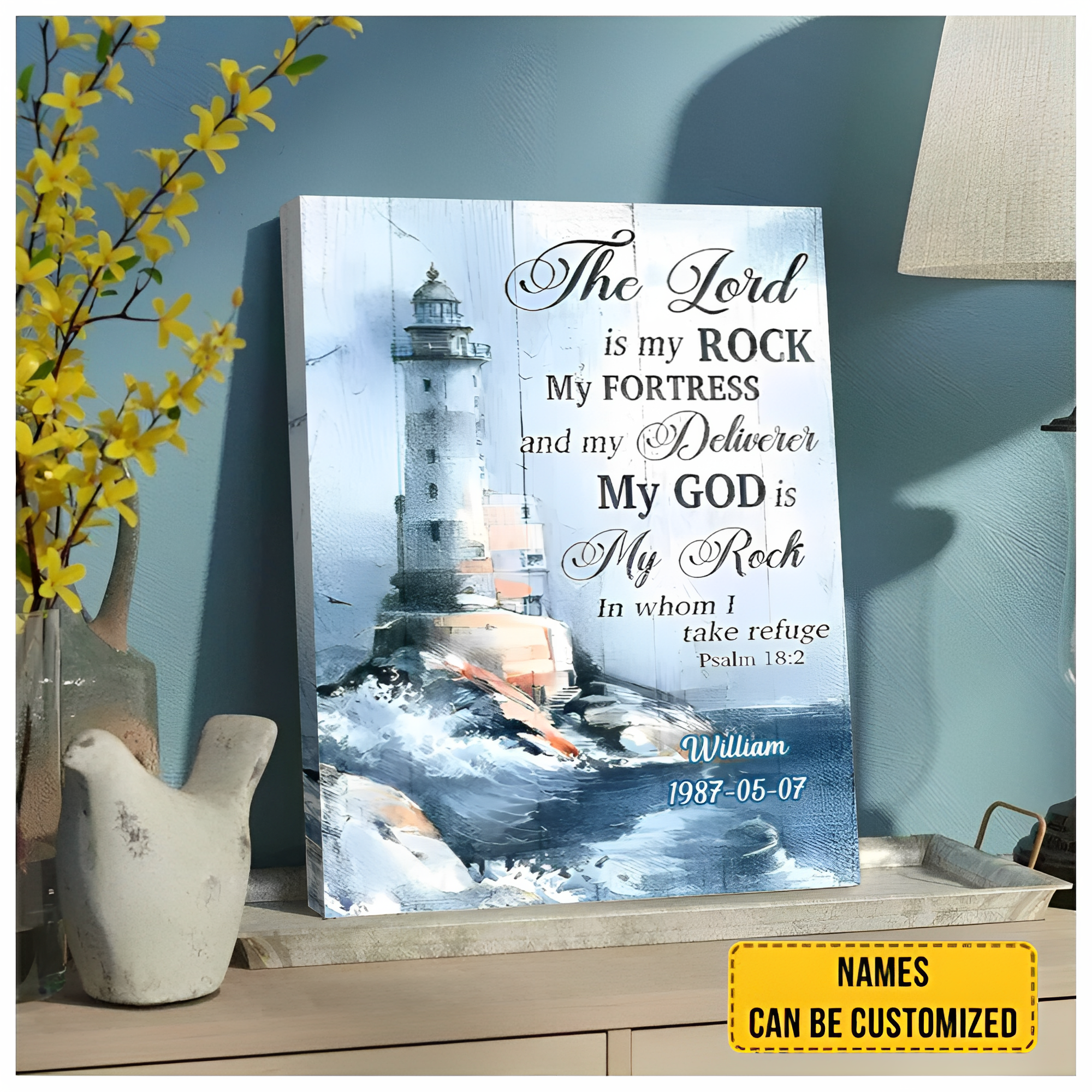 Sea Lighthouse Wall art Text Christian Psalm Bible Quote Canvas