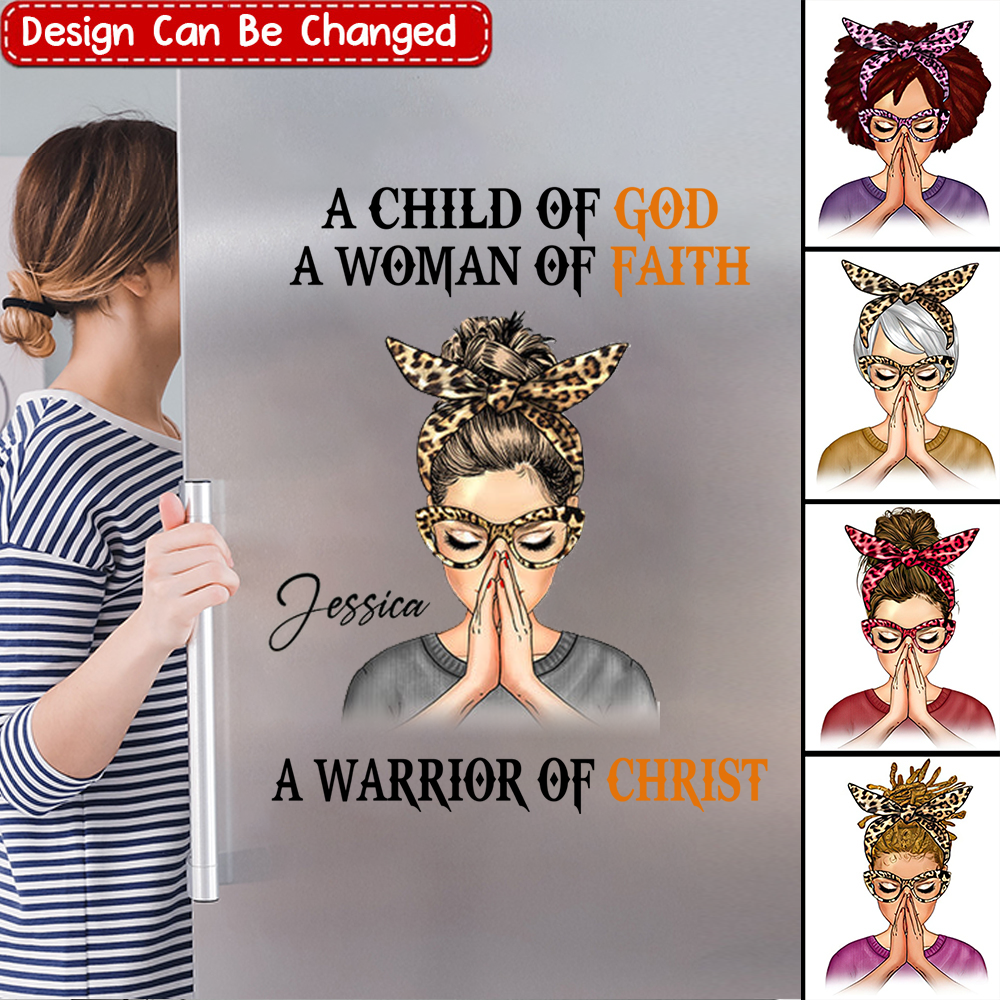 Woman Warrior Praying, A Child Of God A Woman Of Faith A Warrior Of Christ Personalized Sticker Decal