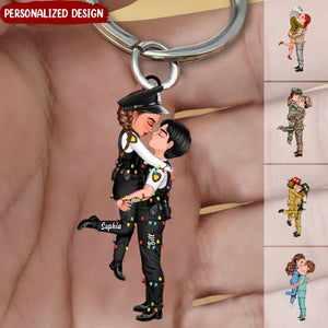 Personalized Couple Portrait, Firefighter, Nurse, Police Officer, Teacher, Gifts by Occupation Acrylic Keychain