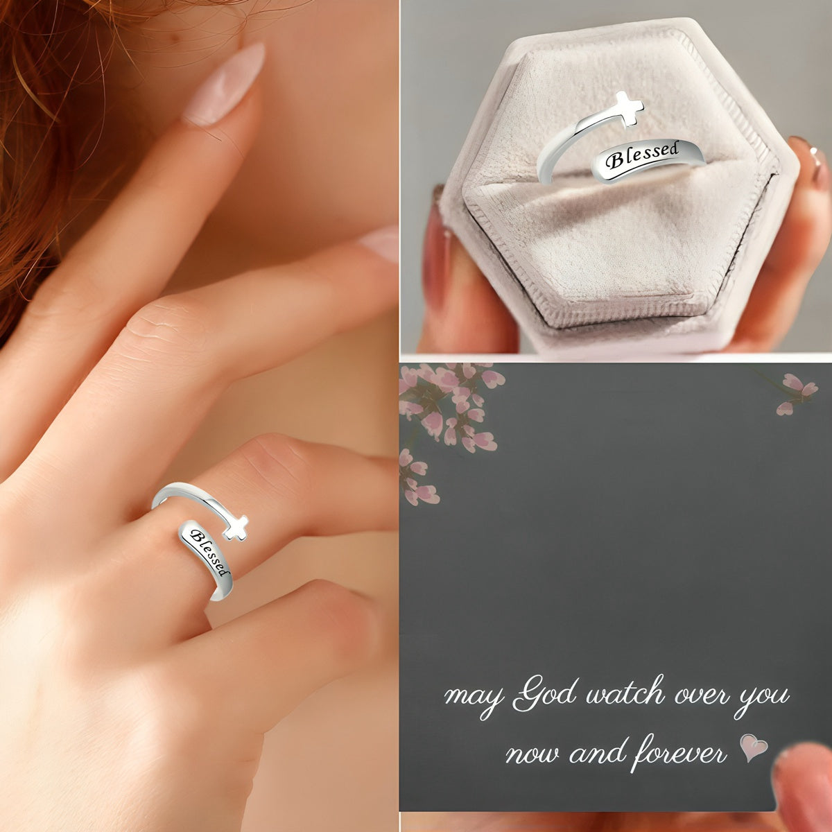 KISSFAITH-BLESSED Ring Cross Adjustable Ring Sterling Silver