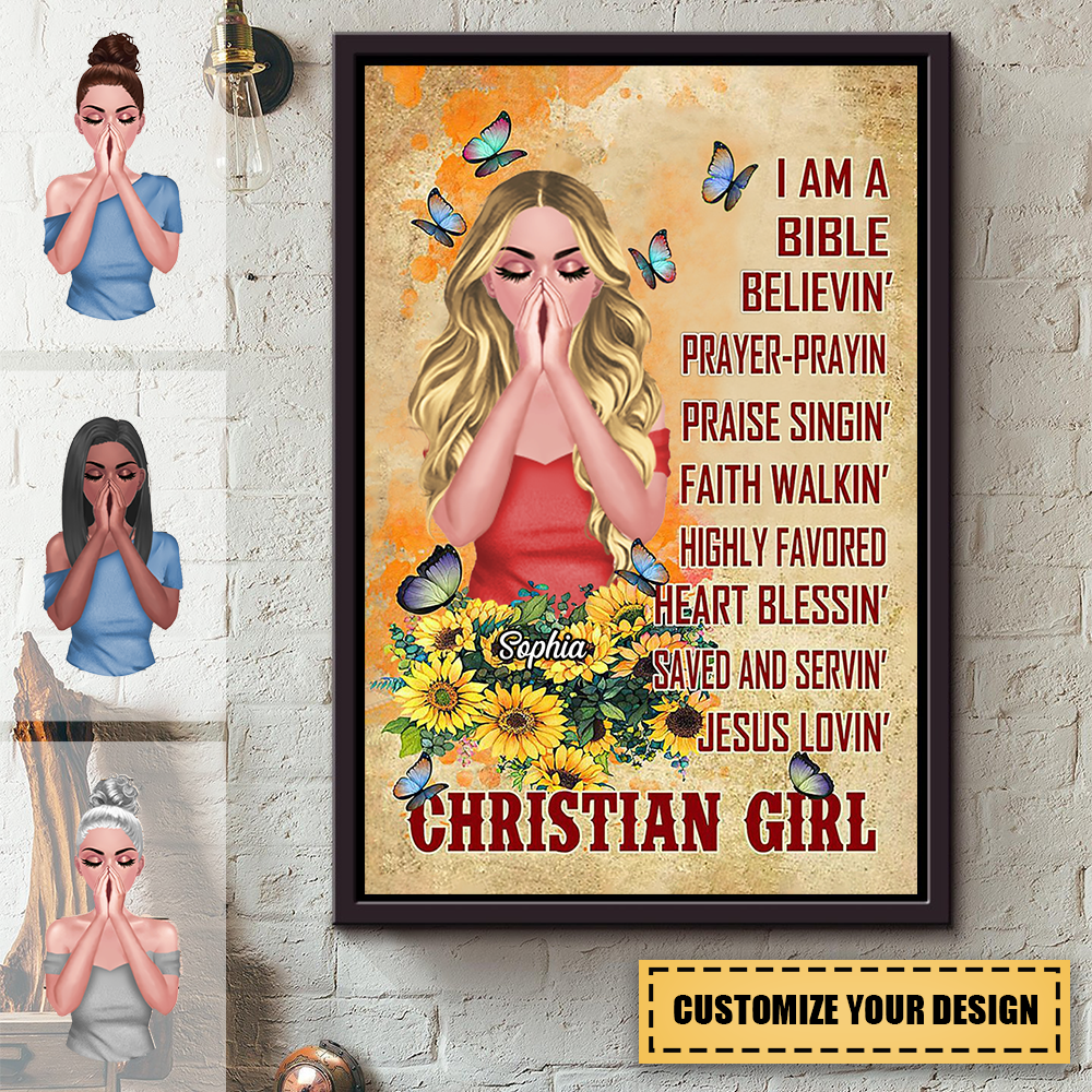 Christian Girl Sunflower I Am A Bible Believin Personalized Canvas