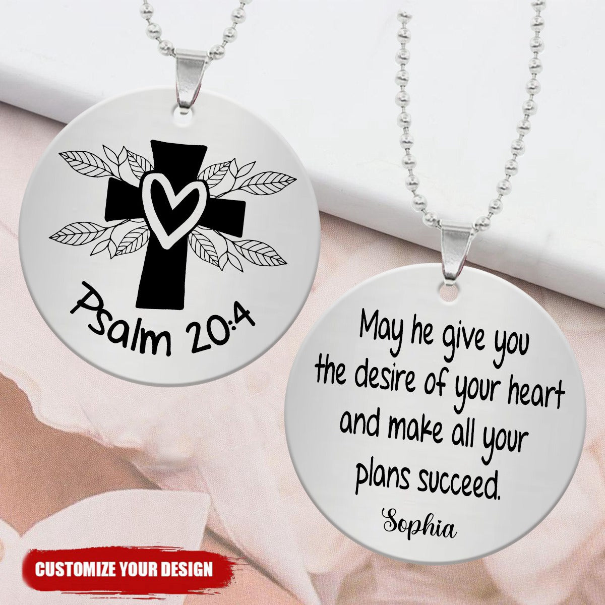 KISSFAITH-Psalm 20:4-Personalized Custom Christian Bible Verse Necklace