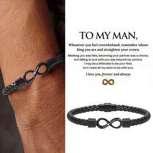 KISSFAITH-To My Man, Personalized Dual Name Infinity Leather Bracelet