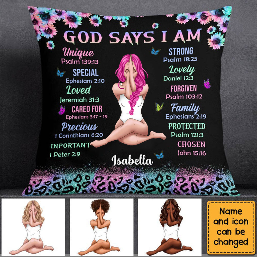 God Says I Am Sun Sunflowers Glitter Leopard Pillowcase