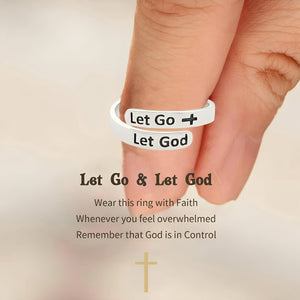 KISSFAITH- Christan Let Go, Let God Sterling Silver Cross Adjustable Ring