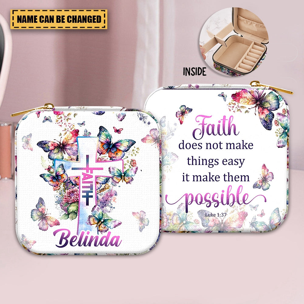 Faith Butterflies Bible Verse Personalized Leather Jewelry Box