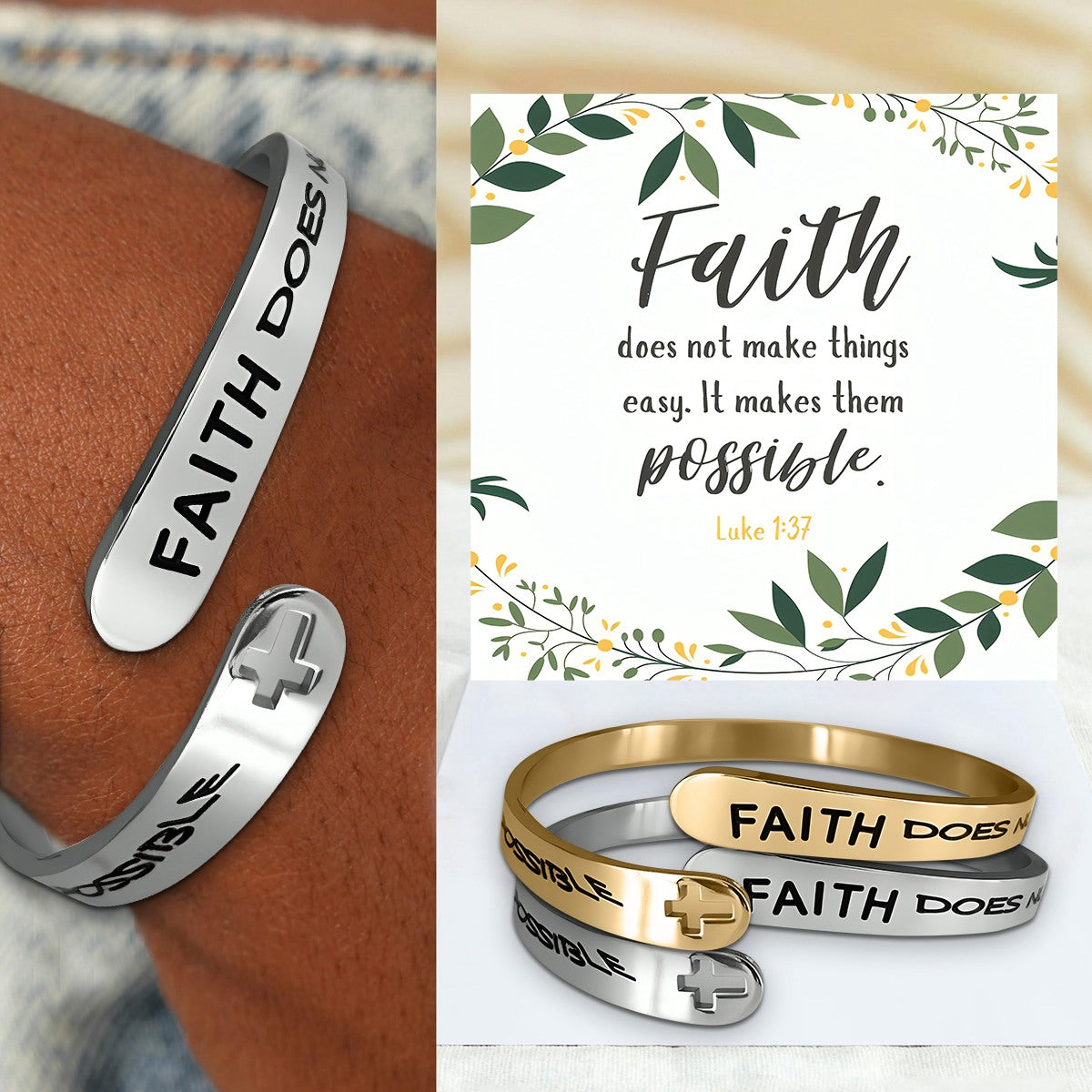 KISSFAITH-Adjustable Christian Cuff Bracelet-Luke 1:37-Inspirational gift