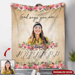 God says you are Upload Photo Personalized Fleece Blanket