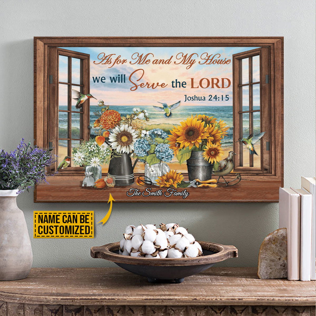 Hummingbird Flowers Beach We will serve the Lord - Personalized Canvas Prints