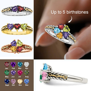 Personalized Grandma Mom Family 2-5 Birthstones Ring - Gift For Christmas