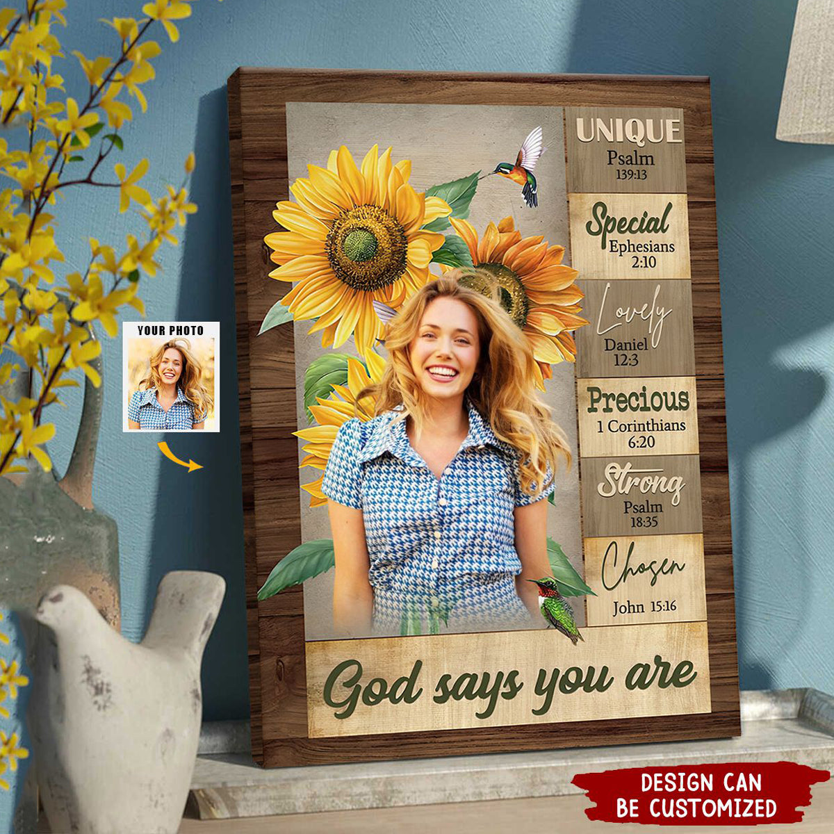 KISSFAITH-God Says Hummingbird Sunflower Christian Personalized Canvas