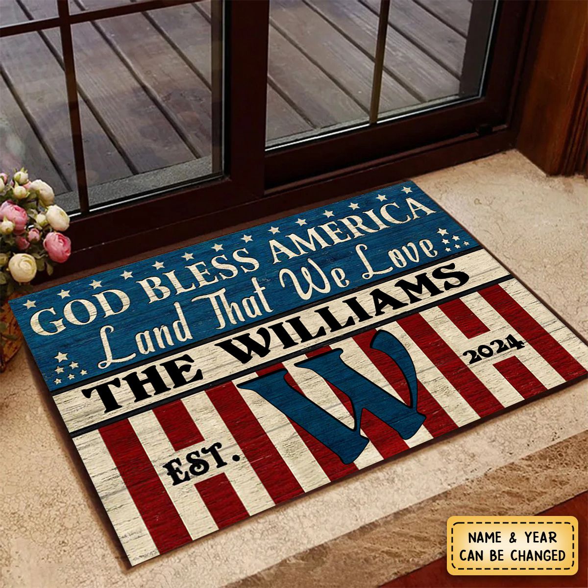 KISSFAITH-Personalized Stars & Stripes God Bless Custom Doormat