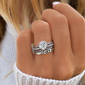 Personalized Custome Name Halo Engagement Ring Stack