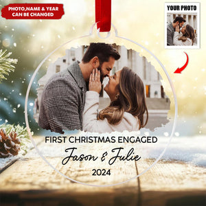 Personalized Our First Christmas Engaged Ornament, Custom Photo Ornament