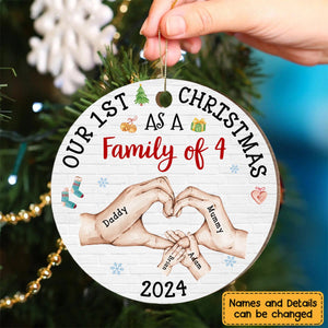 Our First Christmas As A Family Circle Personalized Wooden Ornament