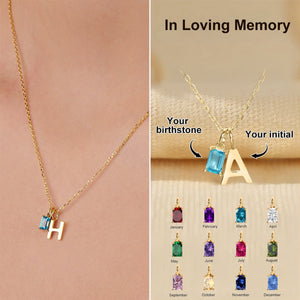 Personalized Memorial Birthstone Initial Necklace - Gift For Christmas