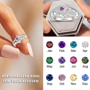 Personalized Heart Birthstones Promise Ring - Gift For Couple