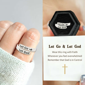 KISSFAITH- Christan Let Go, Let God Sterling Silver Cross Adjustable Ring