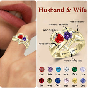 Personalized Couple Promise Heart Birthstones Ring