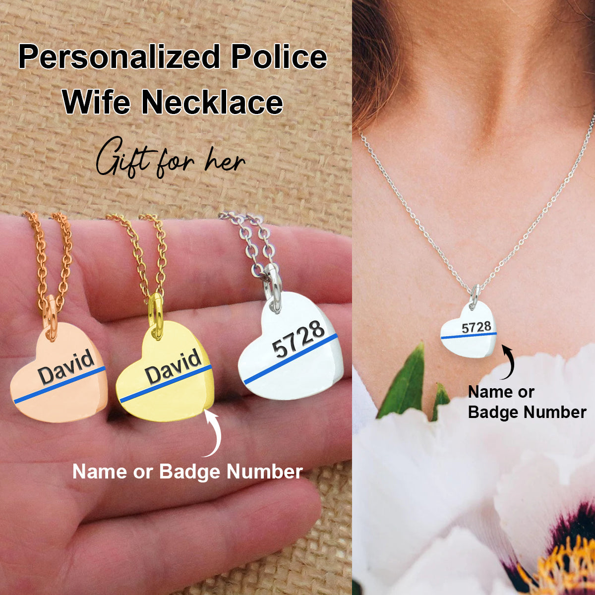 Personalized Blue Line Necklace - Gift For Police Wife