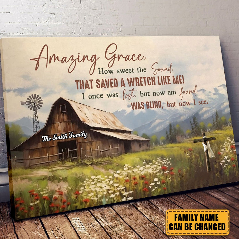 KISSFAITH-Amazing Grace How Sweet the Sound, Old Barn With Flowers, Wall Art Canvas